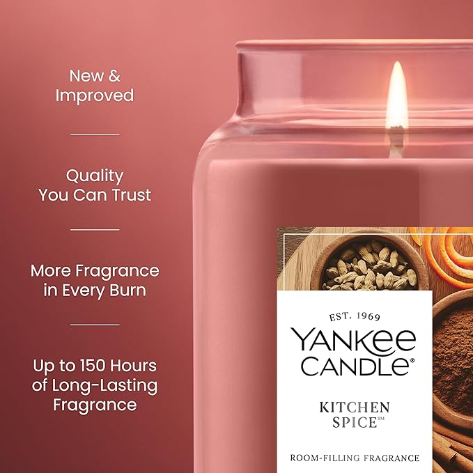Yankee Candle Large Jar Scented Candle with up to 150 Hour Burn Time, Premium Plant Wax Blend for Consistent Burn, 22 oz Jar Candle with Room Filling Fragrance, Kitchen Spice