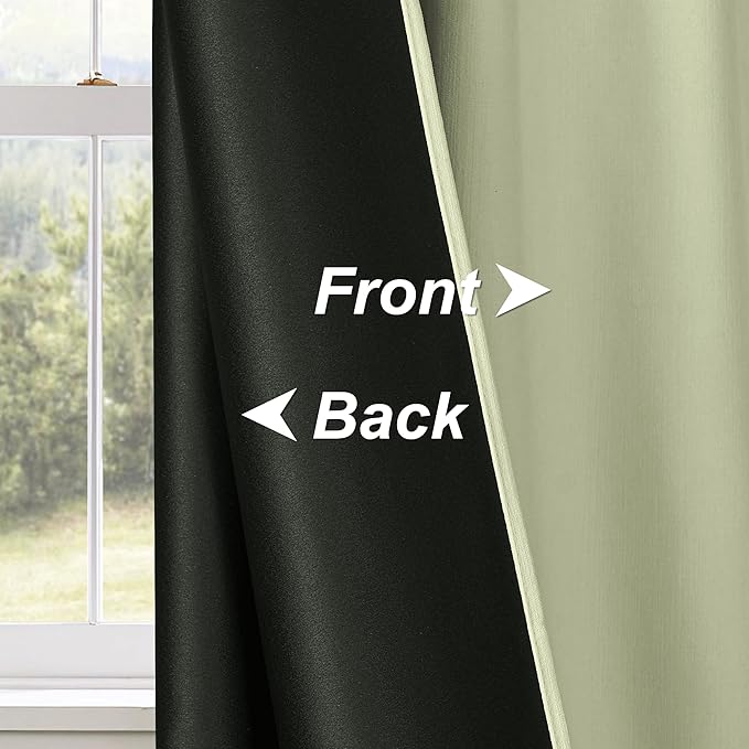 StangH Sage Green Blackout Chenille Curtains 90 inches Long, Heavy Thermal Insulated Noise Reducing Window Drapes Back Tab Elegant Home Decoration for Bedroom, W52 x L90, 2 Panels