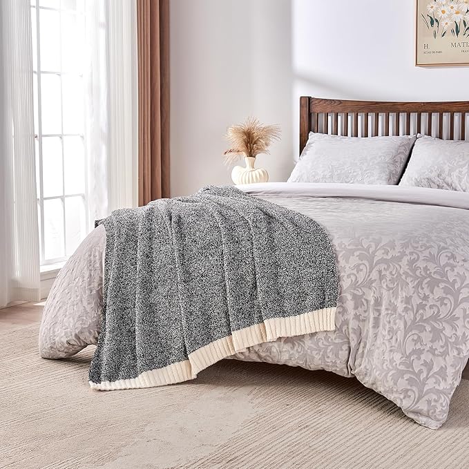 CozeCube Melange Blanket, Ultra Soft Black and White Throw Blanket, Warm Cozy Knit Fuzzy Plush Reversible Throw for Couch Bed Sofa, 50"x60"