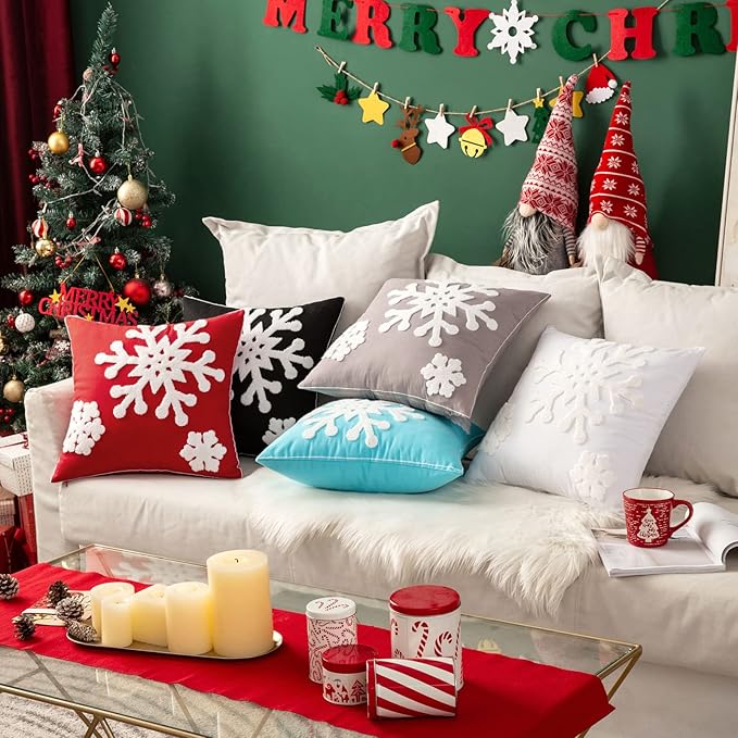 MIULEE Pack of 2 Christmas Decorative Snowflake Throw Pillow Covers Canvas Embroidery Winter Cushion Cases Holiday Decor Soft Pillowcases for Winter Couch Sofa Bedroom Car（Grey, 20x20in）