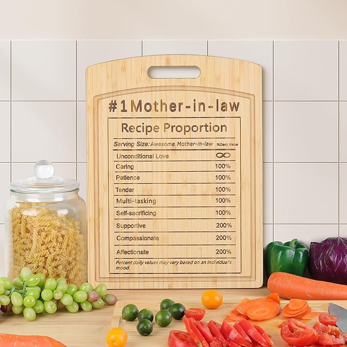 Joeyan Mother-in-Law Recipe Cutting Board Gift from Daughter-in-Law Son-in-Law, Personalized Engraved Kitchen Present for Birthday Christmas, Large Size, Heavy Duty, 16x12x0.8"