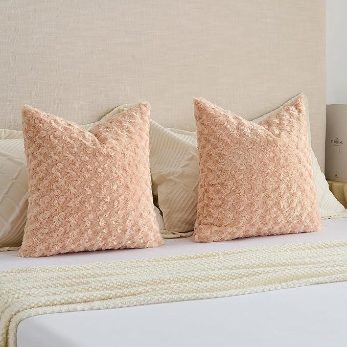 FUTEI Apricot Decorative Throw Pillow Covers 18x18 Inch Set of 2,Soft Solid Rose Textured Cushion Case,Modern Home Decor for Couch Sofa Bed Living Room