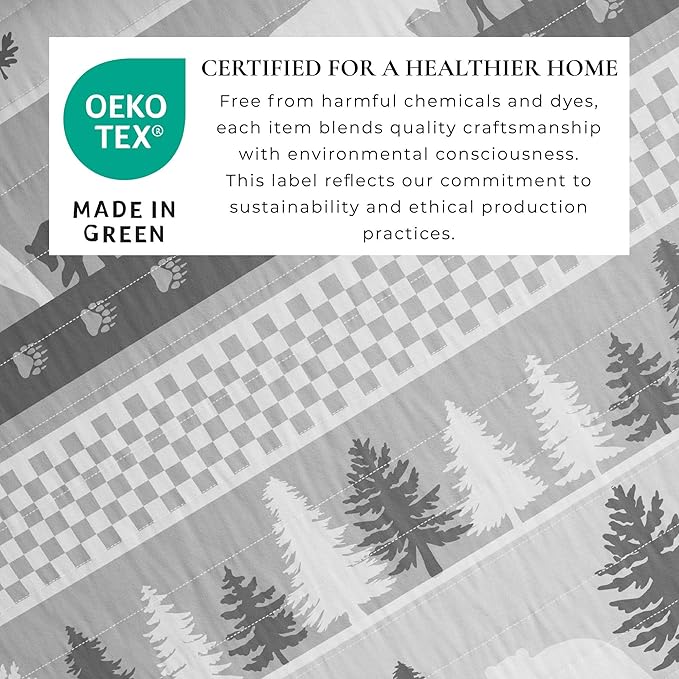 Rustic Cabin Full/Queen Size Quilt Set with Shams - All-Season, Lightweight, Reversible Bedspread - Lodge-Themed Summer Bedding Sets (Full/Queen, Rustic Landscape Grey)