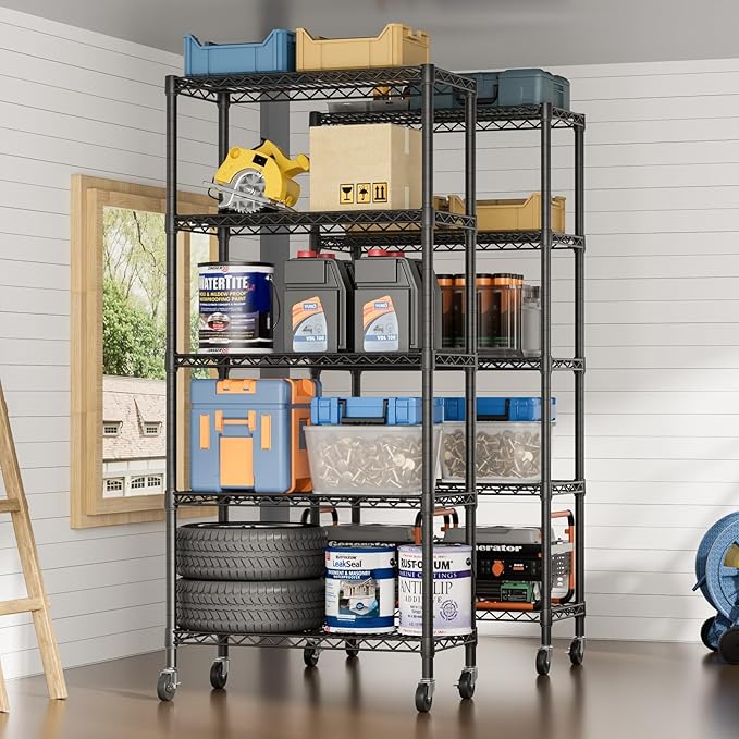 SINGAYE 5 Garage Heavy Duty Shelving Unit Kitchen Pantry Close Home Organizers and Storage Bathroom Shelf Laundry Room Organization Industrial Book Metal Wire Adjustable Shelves