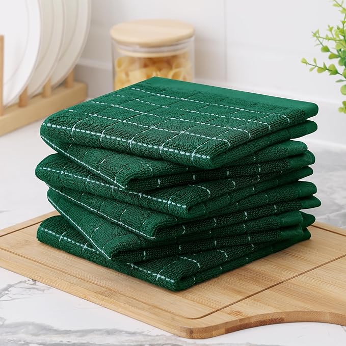 Homaxy 100% Cotton Terry Kitchen Dish Cloths, Ultra Soft and Absorbent Dish Towels for Kitchen, Perfect for Drying and Washing Dishes, 12 Pack, 12 x 12 Inches, Dark Green