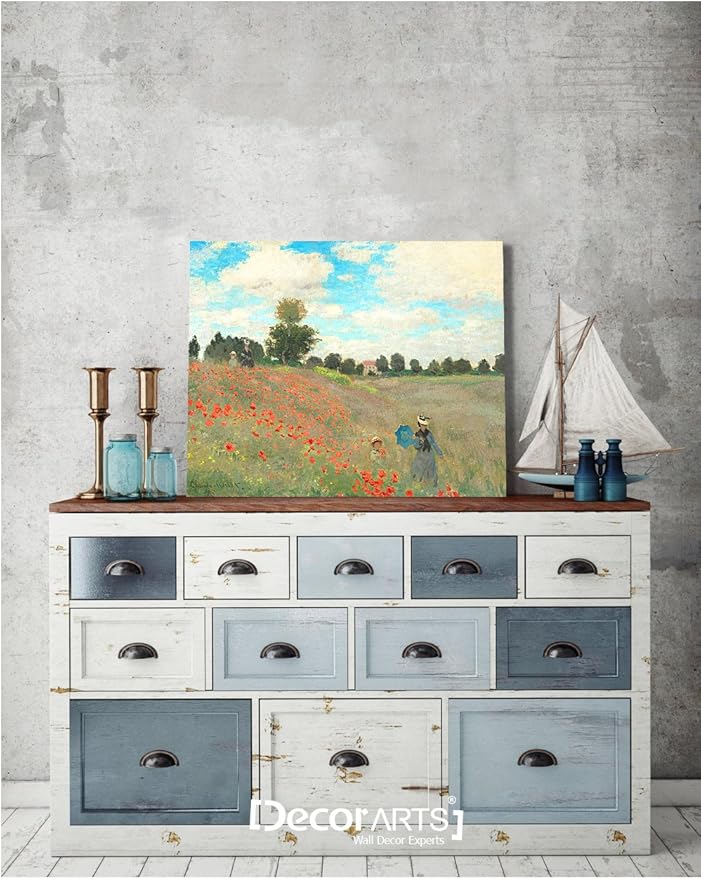 DECORARTS - Poppies at Argenteuil, 1873, Claude Monet Art Reproduction. Giclee Canvas Prints Wall Art for Home Decor 20x16