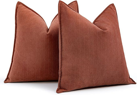 MIULEE Fall Pack of 2 Rust Decorative Pillow Covers 22x22 Inch Chenille Luxurious Couch Throw Pillows Farmhouse Cushion Covers Euro Shams with Elegant Design for Sofa Bedroom Living Room Home Decor