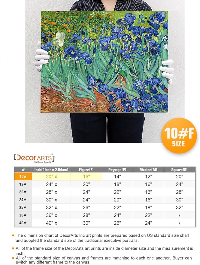 DECORARTS - Irises in the Garden, Vincent Van Gogh Art Reproduction. Giclee Canvas Prints Wall Art for Home Decor 20x16