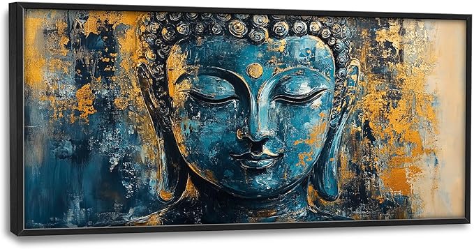Olivine Buddha Wall Art, Zen Pictures Wall Decor, Rustic Religious Canvas Prints Painting, Framed Artwork for Bathroom Bedroom Living Room Office Home Spa Mediation Room Decoration 60"x30"