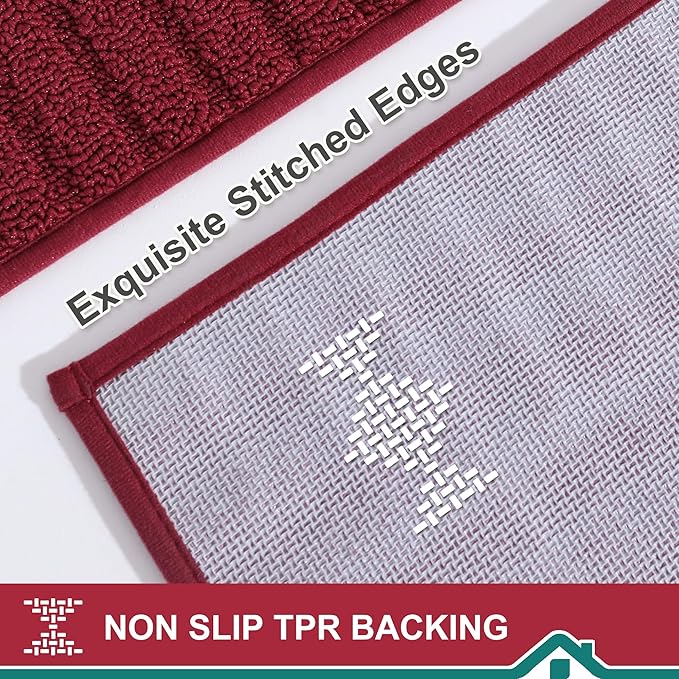 BEQHAUSE-Kitchen-Rugs-and-Mats Non Skid Washable Kitchen Mats for Floor Red Kitchen Rug Polypropylene Kitchen Mat with TPR Backing 24”x60”