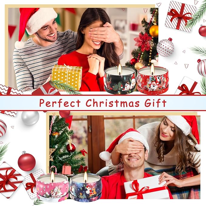 24Pack Christmas Scented Candle Tins Gift Set - Soy Wax Festive Aromatherapy Candles 2.5oz- Smokeless Long Lasting Burn time for Christmas Gifts Holiday Decor & Gifting.