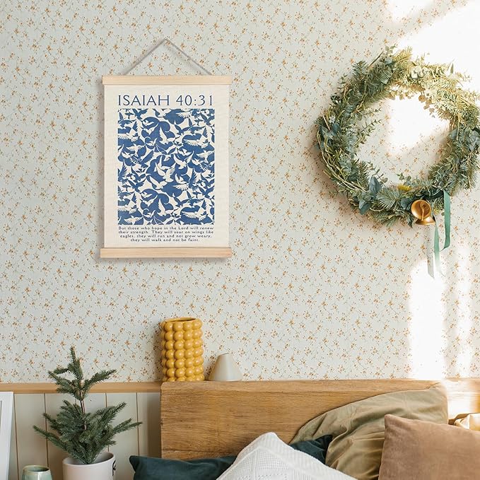 Supwhd Isaiah 40:31 Eagles Christian Wall Art with Wooden Poster Hanger, God is Good Bible Verses Posters Wall Art Decor, Christian Wall Decor for Home Room, 16x24