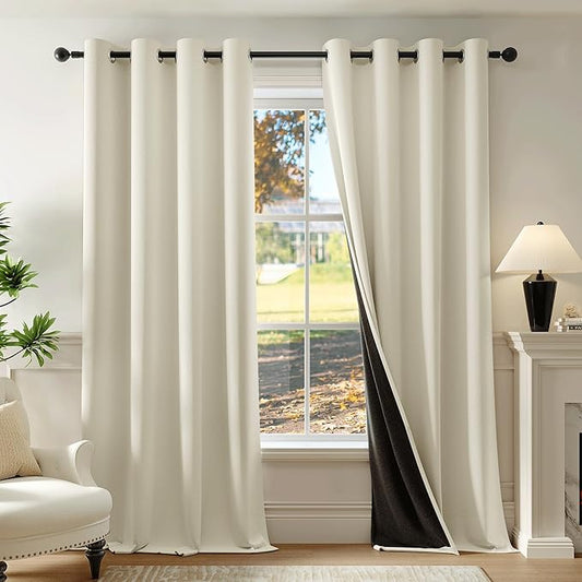 Beauoop Cream 100% Blackout Curtains 84 Inch Long 2 Panels for Bedroom Living Room Solid Room Darkening Thermal Insulated Soundproof Energy Saving Grommet Top Window Treatment Drapes,52x84 2 Set