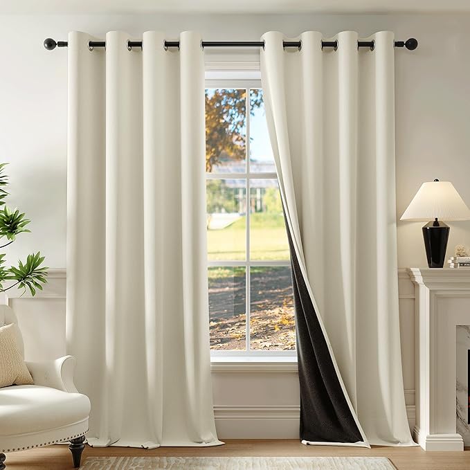 Beauoop Cream 100% Blackout Curtains 63 Inch Long 2 Panels for Bedroom Living Room Solid Room Darkening Thermal Insulated Soundproof Energy Saving Grommet Top Window Treatment Drapes,52x63 2 Set