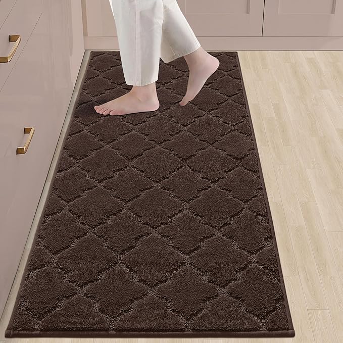 COSY HOMEER-Kitchen-Rugs-Non-Slip-Washable 24"x60" Absorbent Kitchen Runner Rug Polyester Kitchen Mats for Floor Soft Standing Floor Mats for Sink Mat,Hallway,Laundry,Brown