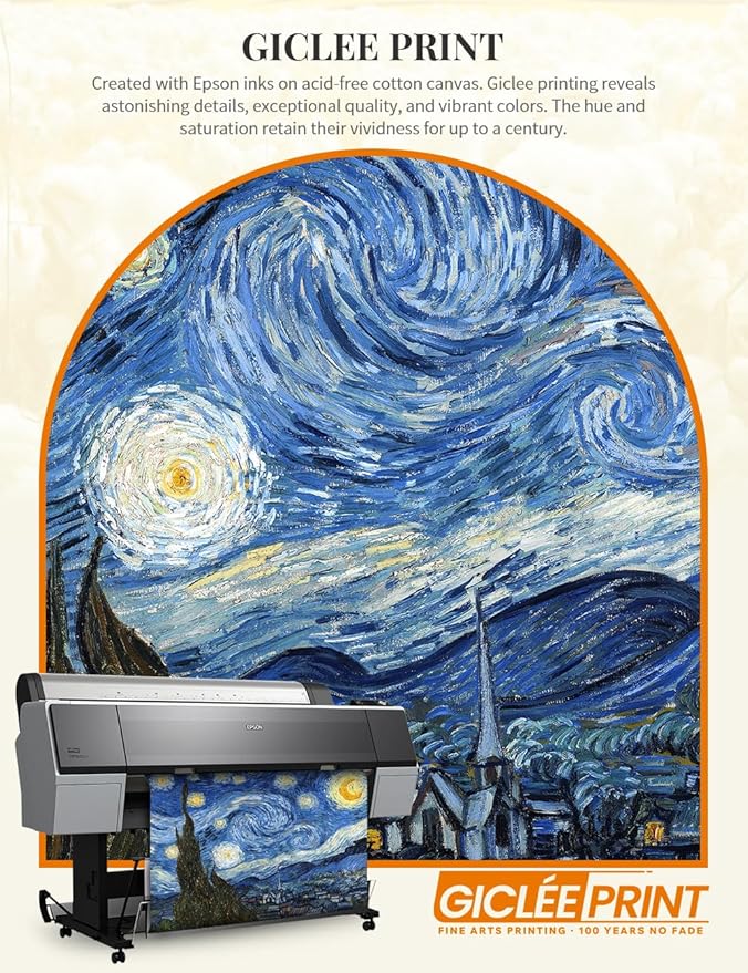 DECORARTS - Starry Night - Vincent Van Gogh Giclee Prints w/Antique Brown Frame for Wall Decor. Picture Size: 20x16, Total Size w/Frame: 23x19