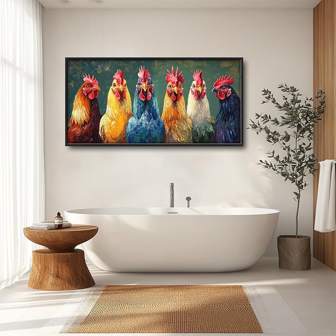 Olivine Rooster Large Wall Art, Farmhouse Rooster Pictures Wall Decor, Vintage Chicken Canvas Prints Painting, Framed Artwork for Dining Room Living Room Bedroom Bathroom Office Home Decor 60"x30"
