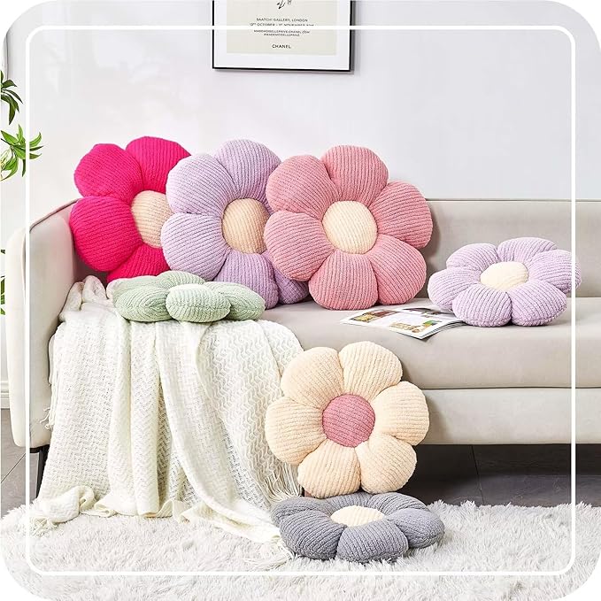 Flower Throw Pillow, Soft Hot Pink 14.9" Shaped Floor Pillow for Home Decor, Cute Aesthetic Plush Decorative Pillows for Bed, Sofa, Couch