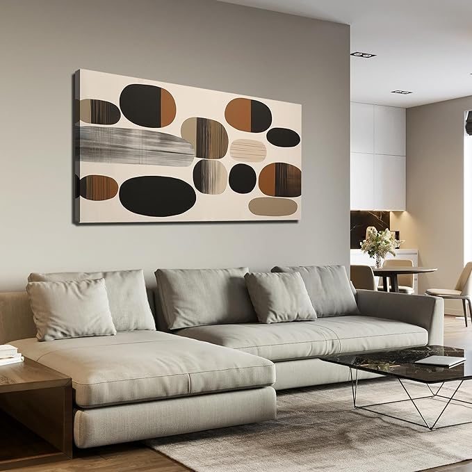 Prepeyssee Large Brown Abstract Wall Art for Living Room Geometry Black Boho Artwork for Bedroom Office Kitchen Modern Canvas Prints 24"x48"