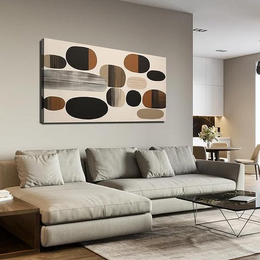 Prepeyssee Large Brown Abstract Wall Art for Living Room Geometry Black Boho Artwork for Bedroom Office Kitchen Modern Canvas Prints 24"x48"