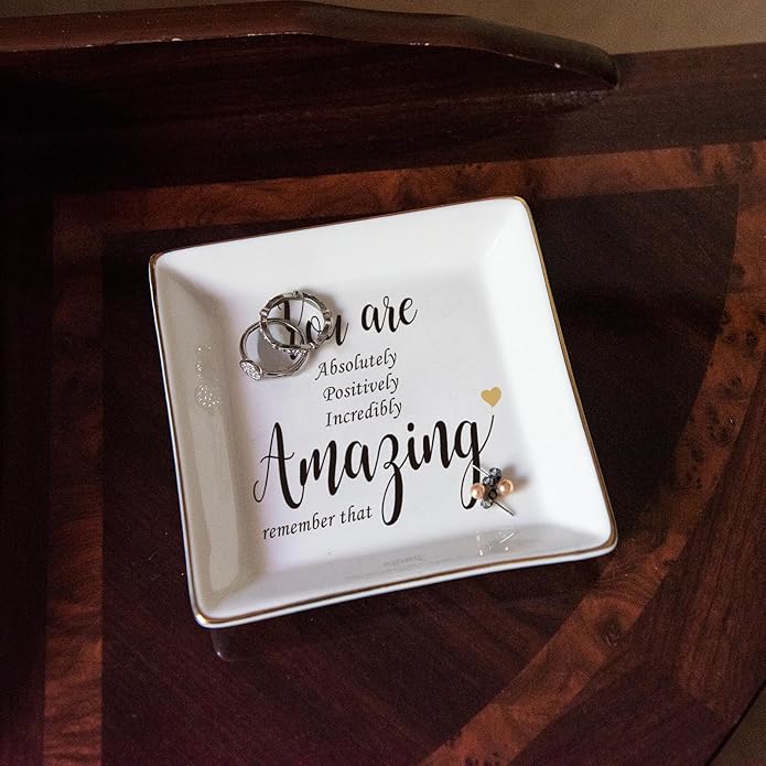 HOME SMILE Ceramic Ring Dish Jewelry Tray for Mom Sister Friends