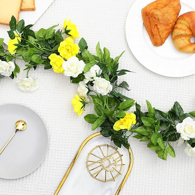 JUSTOYOU 2 Pack (15.8FT) Fake Rose Garland, Artificial Rose Vines Flowers Hanging Silk Rose Vine Wedding Home Backdrop Party Arch Arrangement Decoration