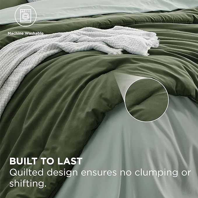 Bedsure Full Size Comforter Set - 7 Pieces Olive Green Full Bedding Set for All Seasons, Boho Contrasting Design Bed in a Bag with Comforter, Sheets, Pillowcases & Shams