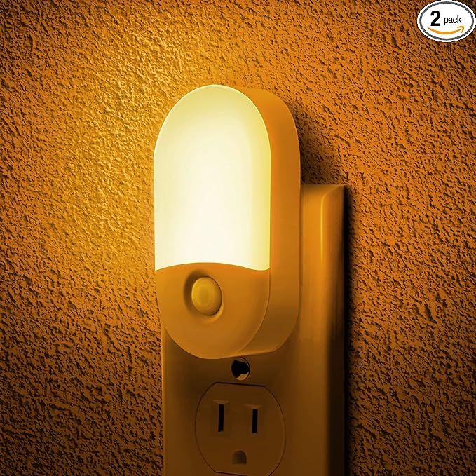 Amber Night Light, LOHAS Night Lights Plug into Wall[2 Pack], 0.6W 2000K LED Night Light, Dusk to Dawn Sensor, 30/60LM Adjustable Brightness, Automatic Low Blue Nightlight for Kid, Bathroom, Hallway