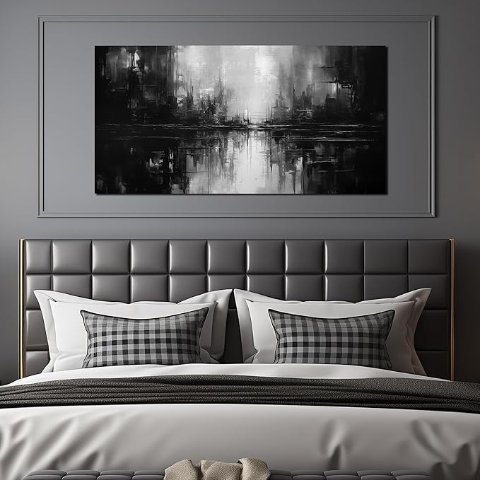 TYTAUPT Abstract Canvas Wall Art For Living Room Black and White Wall Art For Office Bedroom Wall Decor 24 x 48 Inch