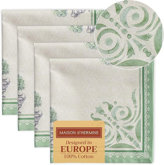 Maison d' Hermine Cloth Napkins Set of 4 100% Cotton Everyday Reusable Square Napkins Cloth Washable, Dinner, Party, Wedding, Restaurant, Spring/Summer (Jardin Du Roy, 20" x 20")