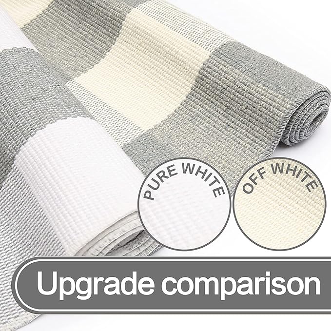 SEEKSEE Cotton Buffalo Plaid Rug 27.5"x43" Gray and White Checked Rug Washable Doormats Indoor Outdoor Rugs for Layered Front Door Mats, Porch, Kitchen, Farmhouse, Entryway