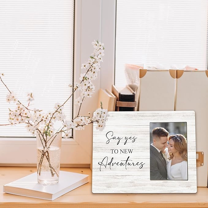 Wedding Picture Frames - Engagement Photo Frame, Wedding Engagement Gifts for Newlyweds Couple Bride Groom Husband Wife, Say Yes to New Adventures Picture Photo Frames for Home Decor, 4x6