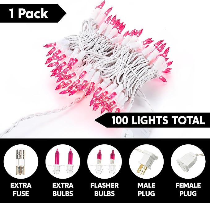 Joiedomi Christmas String Lights Indoor,100 Count Mini Pink Valentines Day Light,21.4 FT Lighting Decor for Patio Dorm Classroom Holiday Wedding Party Garland Birthday Festival,White Wire