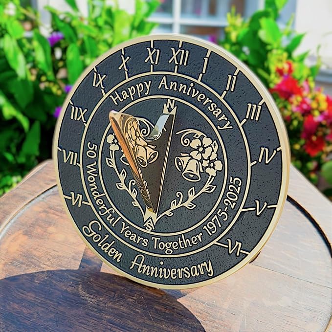 Anniversary Sundial Gift for 50th Golden Wedding Anniversary in 2025 - Recycled Metal Home Decor Or Garden Present Idea - Handmade in UK for Him, Her Parents Or Couples 50 Year Celebration