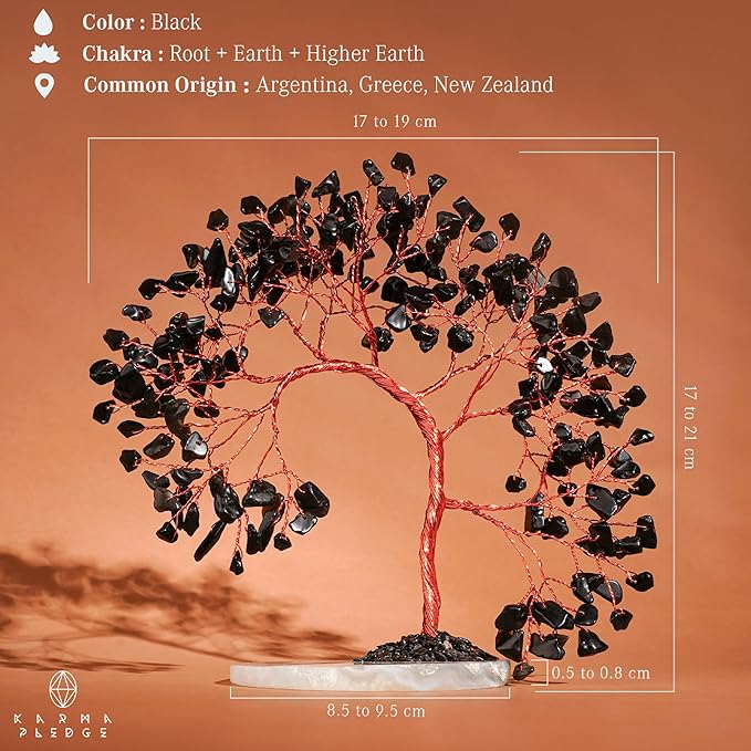 Black Obsidian Healing Crystal Tree of Life for Home and Office Decor, Positive Energy, Wealth, Good Luck, Reiki, Handmade Feng Shui Decoration, Birthday Gifts for Women, Mom