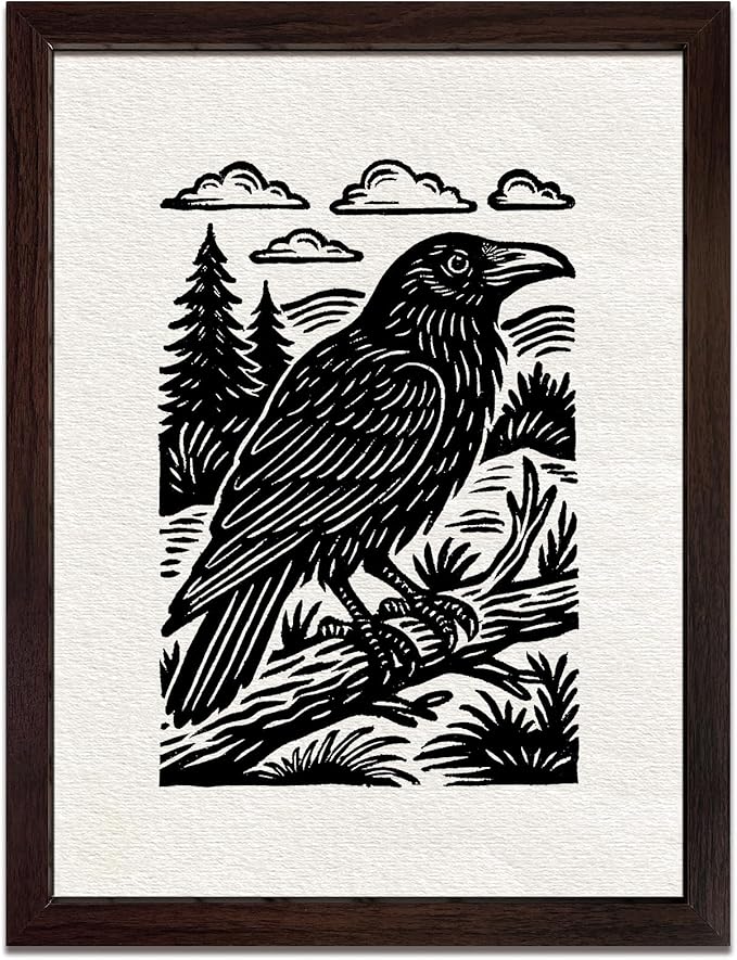 Caelumis Vintage Wall Art Decor Prints Black And White Pictures Posters For Farmhouse Living Bedroom Bathroom Room kitchen Handmade Unframed (Raven 12x16in)