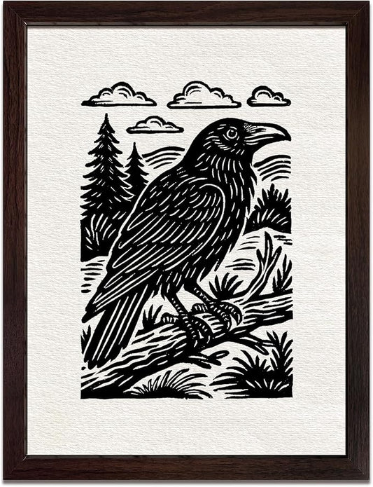 Caelumis Vintage Wall Art Decor Prints Black And White Pictures Posters For Farmhouse Living Bedroom Bathroom Room kitchen Handmade Unframed (Raven 12x16in)