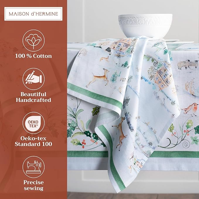 Maison d' Hermine Cloth Napkins Set of 4 100% Cotton Everyday Reusable Square Napkins Cloth Washable, Dinner, Party, Wedding, Restaurant (Snowy World, 20" x 20")