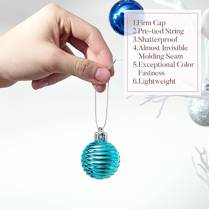 Valery Madelyn 1.57 Inches Small Christmas Tree Decorations Ornament Set for 4th of July Fall Halloween, 24ct Navy Blue and Silver Shatterproof Hanging Ball Ornaments Holiday Party Decor