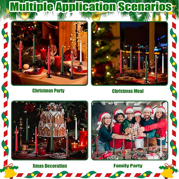 6Pcs Christmas Candle Sticks,10 Inch Dripless Christmas Taper Candle Stick,Red/Green Unscented Xmas Tapered Candles for Decoration