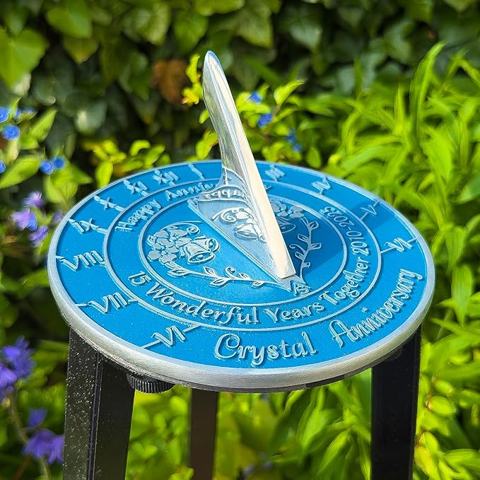 Anniversary Sundial Gift for 15th Crystal Wedding Anniversary in 2025 - Recycled Metal Home Decor Or Garden Present Idea - Handmade in UK for Him, Her Parents Or Couples 15 Year Celebration