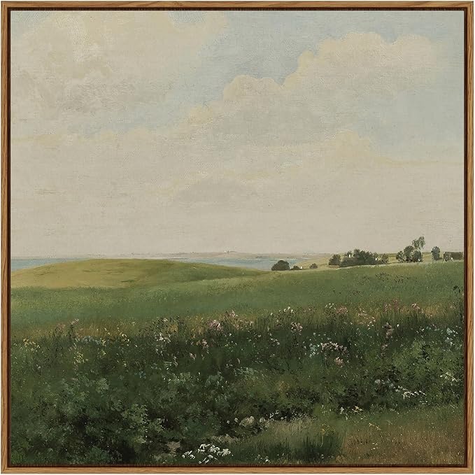 InSimSea Square Framed Canvas Wall Art, Farmhouse Decor Vintage Vast Grassland Paintings Prints, Desk Decor, Nature Scenery Wall Art for Living Room Bedroom, Bathroom Home Decor 16"x16"