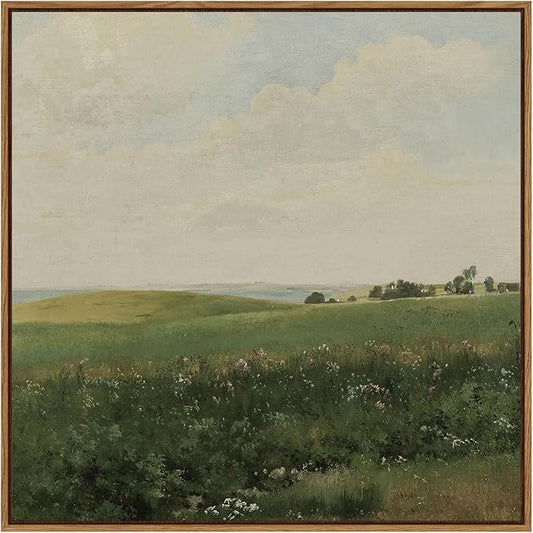 InSimSea Square Framed Canvas Wall Art, Farmhouse Decor Vintage Vast Grassland Paintings Prints, Desk Decor, Nature Scenery Wall Art for Living Room Bedroom, Bathroom Home Decor 16"x16"