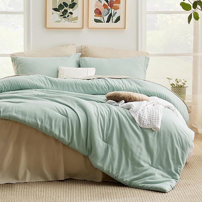 Bedsure California King Comforter Set Sage Green, 7 Pieces Soft Comforter for Cal King Size Bed with Sheets, Pillowcases & Shams, All Season Boho California King Size Bed in a Bag