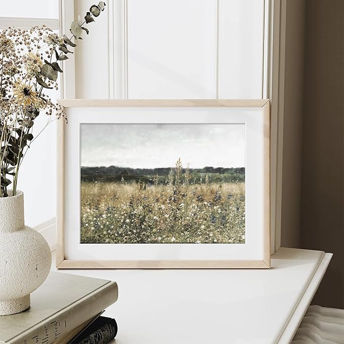 RETRART Vintage Wall Art, Wildflower Field Landscape Oil Painting - Vintage Farm House Decor for Rustic Aesthetic - 8" x 10" Unframed Canvas Prints for Bedroom Living Room Bathroom Wall Decor