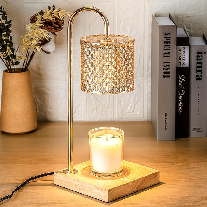 Lamp Candle Warmer with Timer, House Warming Gifts New Home, Candle Wax Warmer, Aesthetic Room Home Bedroom Decor, Amber Lozenge Diamond