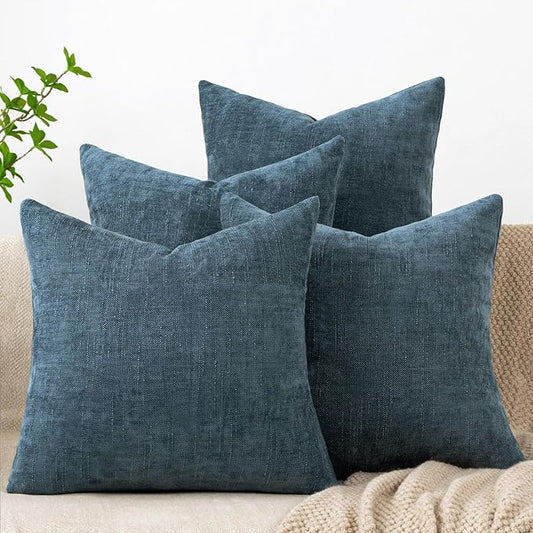 Set of 4 Soft Textured Decorative Throw Pillow Covers 20x20 Inch Cozy Farmhouse Cushion Cover Square Accent Pillow Cases for Bed Couch Sofa Living Room, Grey Blue