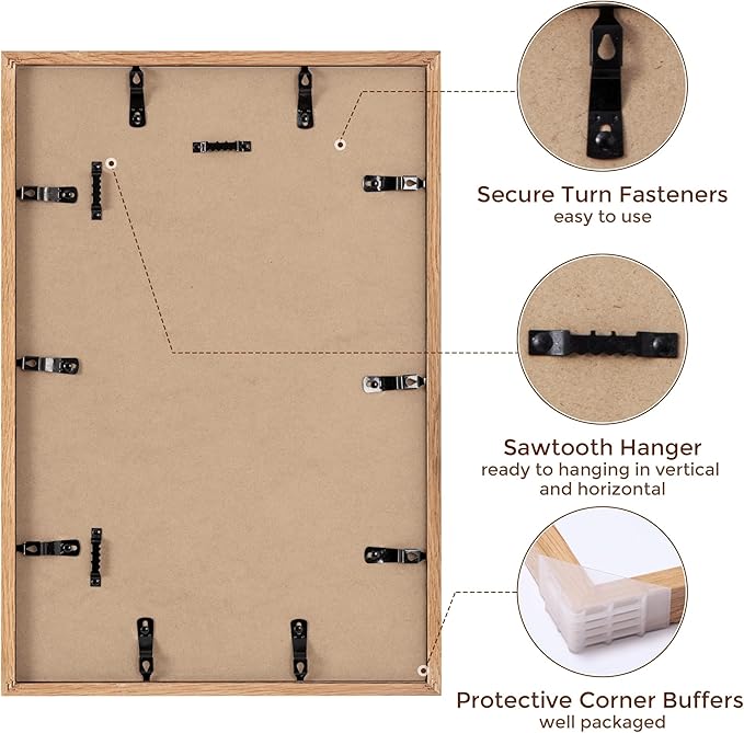 Fun Memories Solid Oak Wood Picture Frame 12"x18" for Wall - Tempered Real Glass, Matted to 8.5x11, Poster Frame (Natural Oak Color, 1 Pack)