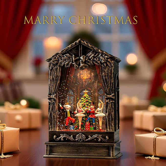 Christmas Snow Globe Lighted Nutcracker Suite Scene, Musical Window Water Lantern in Swirling Glitter, Holiday Decorations Gifts for Family, Children or Friends