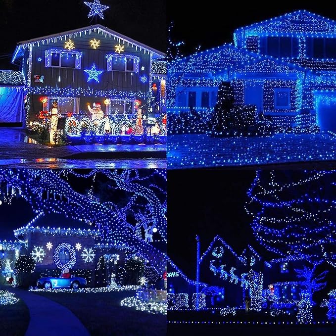 LJLNION 300 LED String Lights Outdoor Indoor, Extra Long 98.5FT Super Bright Christmas Lights, 8 Lighting Modes, Plug in Waterproof Fairy Lights for Holiday Wedding Party Bedroom Decorations (Blue)